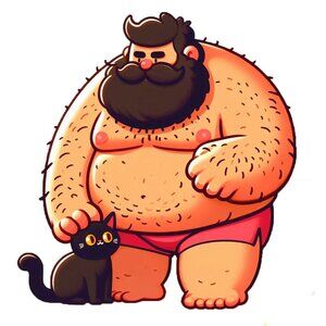 5 for 10$ - Man Holding a Black Cat Sticker Cute Dad Bod Bear Gay LGBT